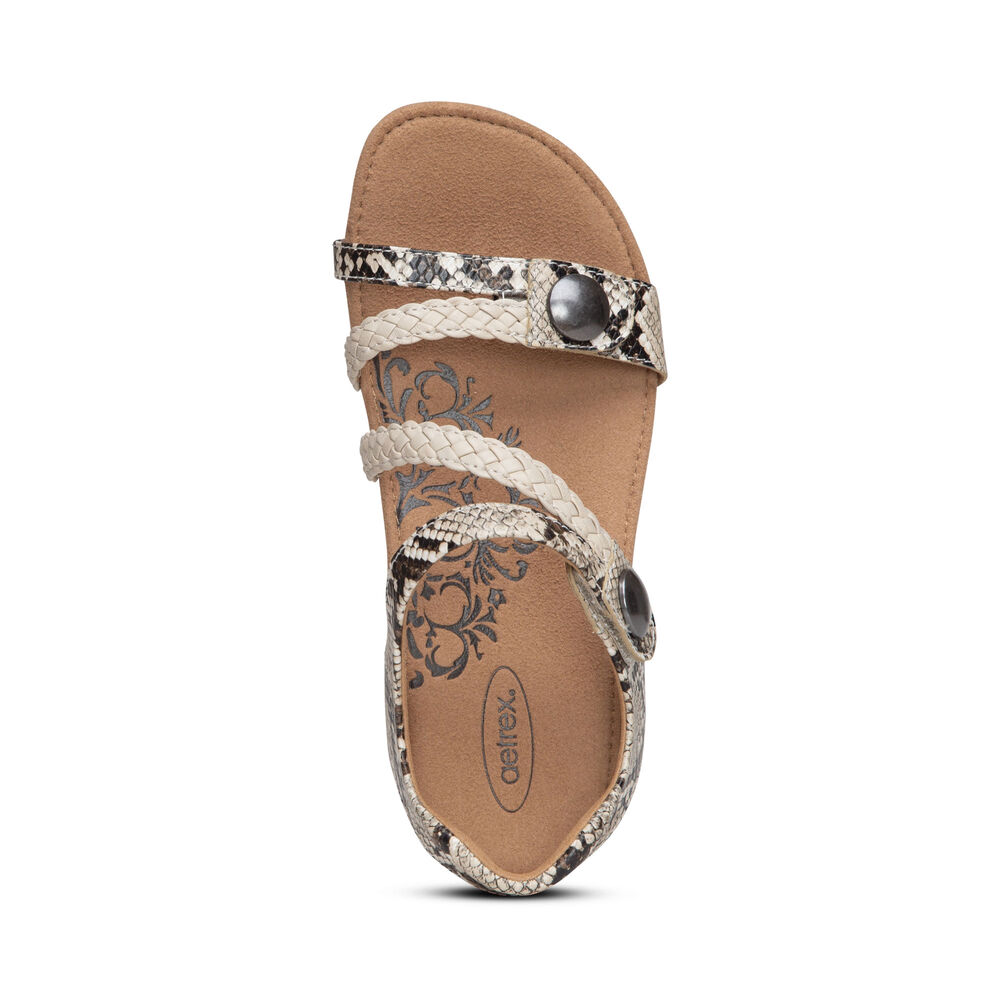 Aetrex Women's Jillian Braided Quarter Strap Sandals - Snake | USA Q74FEBV